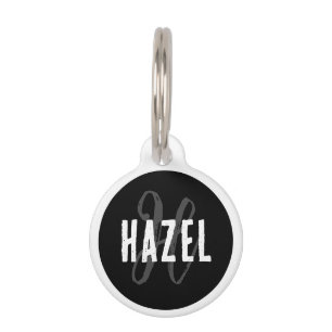 Trendy Modern Monogrammed Black and White Pet ID Tag