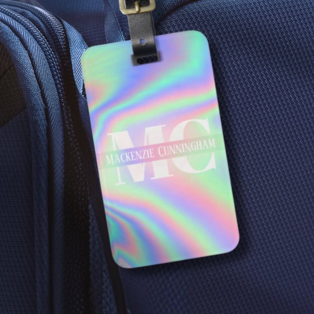Trendy Modern Monogrammed Hologram Luggage Tag (Creator Uploaded)