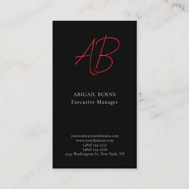 Trendy Modern Monogrammed Plain Black Business Card (Front)
