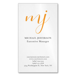 Trendy Modern Monogrammed Plain Black & White Business Card Magnet