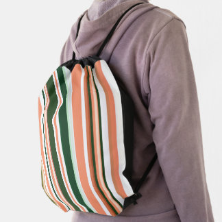 Trendy Modern Neutral Earth Tones Stripes Drawstring Bag