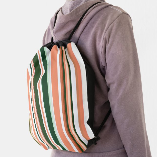 Trendy Modern Neutral Earth Tones Stripes Drawstring Bag (Insitu)