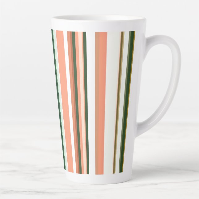 Trendy Modern New Orange Green White Stripes Latte Mug (Right)