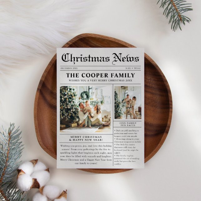 Trendy Modern Newspaper Christmas Photo Holiday Card (Creator Uploaded)