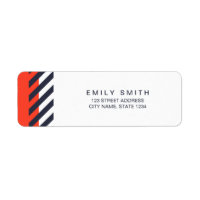 Trendy Modern Orange and Dark Blue Stripes Address Label
