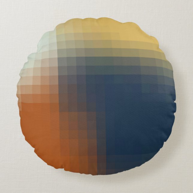 Trendy Modern Orange Blue Yellow Beige Pattern Round Pillow (Front)