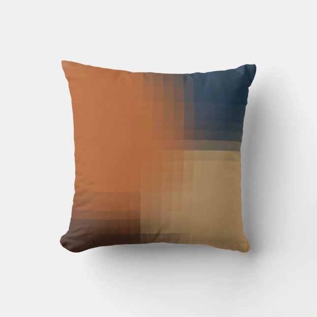 Trendy Modern Orange Brow Blue Beige Pattern Throw Pillow (Front)