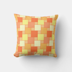 Trendy Modern Orange Yellow Geometric Squares Throw Pillow