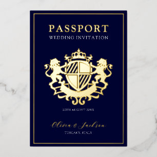 Trendy Modern Passport Wedding Invitation Foil Inv
