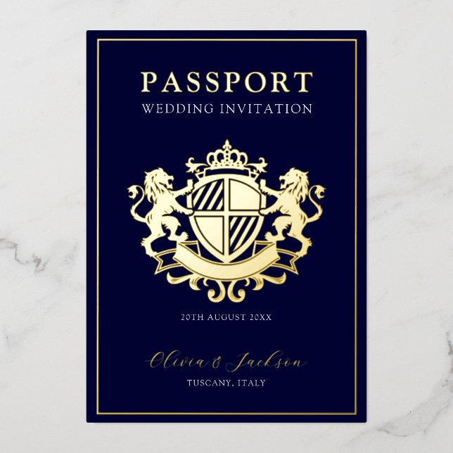Trendy Modern Passport Wedding Invitation Foil Inv Foil Invitation (Front)