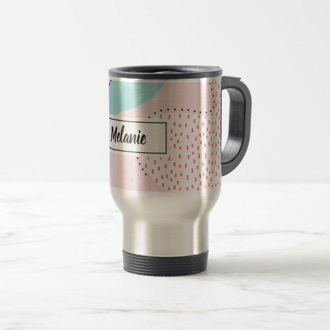 Trendy Modern Pastel Abstract Personalised Travel Mug (Front Right)
