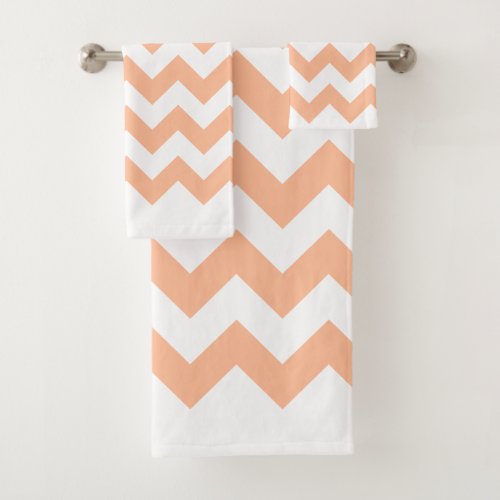 Trendy Modern Pastel Peach Chevron Bath Towel Set