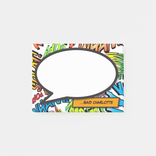 Trendy Modern Personalized Comic Book Post-it Notes (Front)