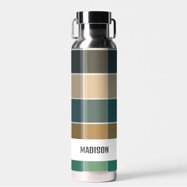 Trendy Modern Personalized Plaid Water Bottle (Front)