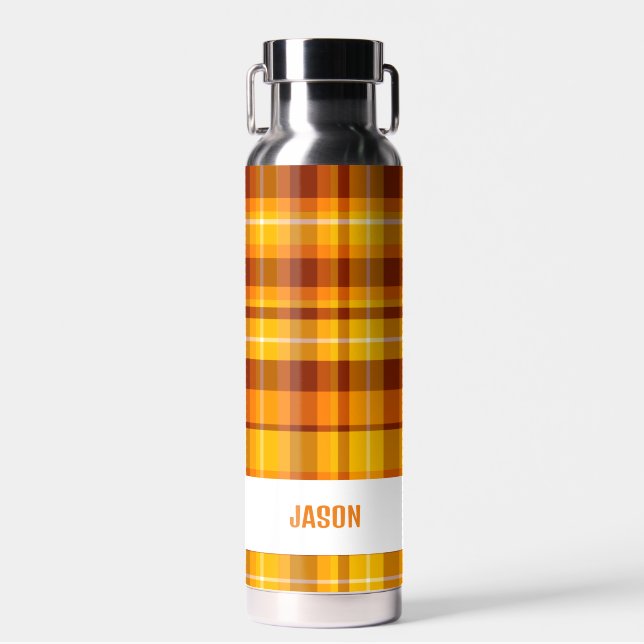 Trendy Modern Personalized Plaid Water Bottle (Front)