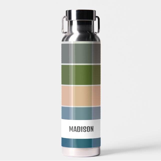 Trendy Modern Personalized Plaid Water Bottle (Front)