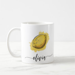 Trendy Modern Personalized Watercolor Yellow Lemon Coffee Mug