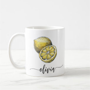 Trendy Modern Personalized Watercolor Yellow Lemon Coffee Mug