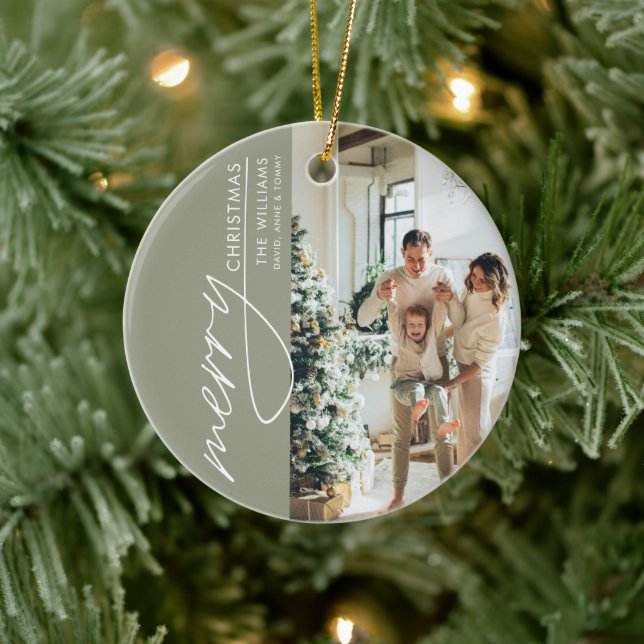 Trendy Modern Photo Christmas Ceramic Ornament (Tree)