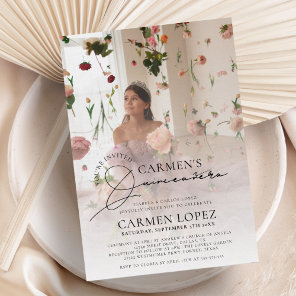 Trendy Modern Photo Quinceanera Birthday Invitation