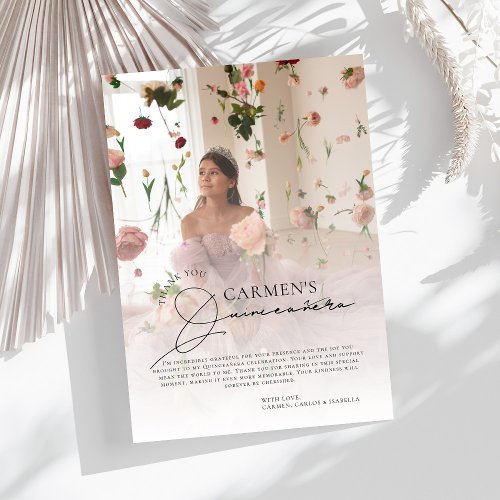 Trendy Modern Photo Quinceanera Birthday Thank You Card