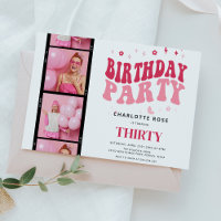 Trendy Modern Photo Strip Pink Birthday Party