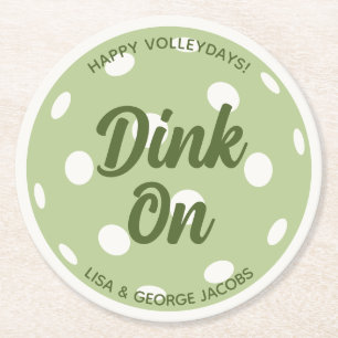 Trendy Modern Pickleball Green Christmas Holiday Round Paper Coaster