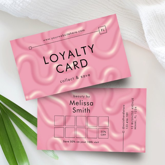 Trendy Modern Pink Abstract Beauty Spa Salon Loyalty Card (Girly 3D Effect blush pink business loyalty cards with modern type and minimal layout)