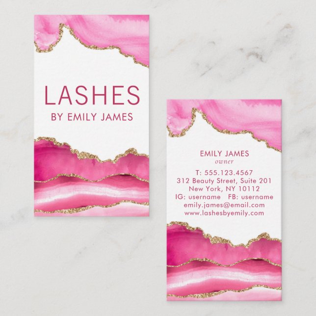 Trendy Modern Pink Agate Lash Extensions Beauty Business Card (Front/Back)