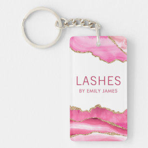Trendy Modern Pink Agate Lash Extensions Beauty Keychain