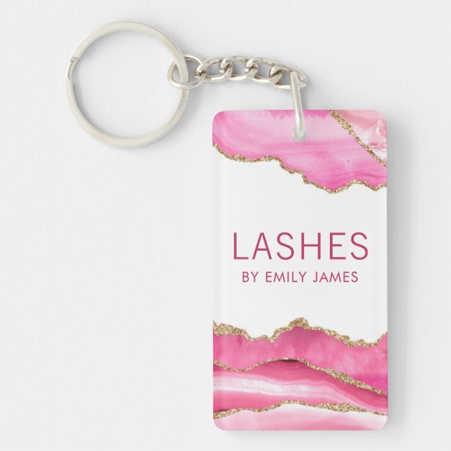 Trendy Modern Pink Agate Lash Extensions Beauty Keychain (Front)