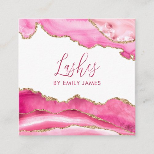 Trendy Modern Pink Agate Lash Extensions Beauty Square Business Card