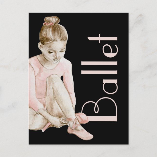 Trendy Modern Pink and Black Ballet Ballerina Postcard (Front)