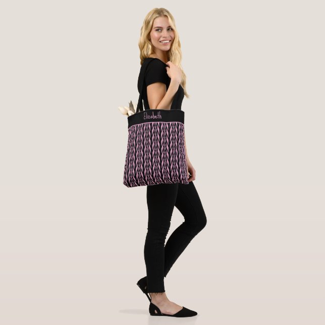 Trendy, Modern Pink and Black Pattern Tote Bag (On Model)