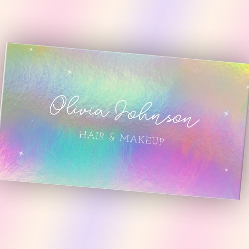 Trendy Modern Pink Blue Holographic Business Card