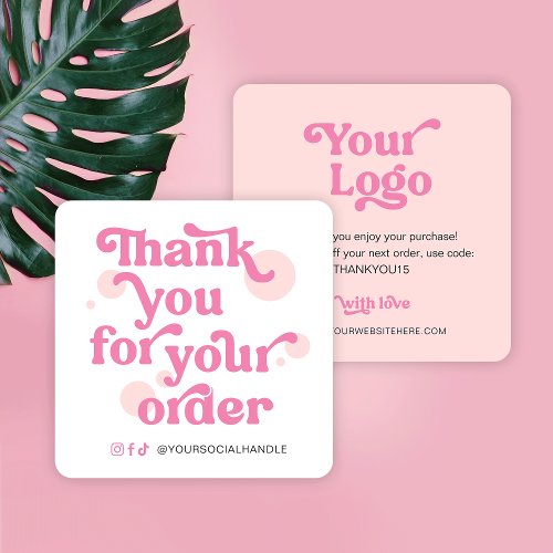Trendy Modern Pink Logo Business Thank You Card