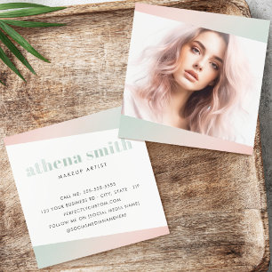 Trendy modern pink mint green gradient photo raised spot UV business card