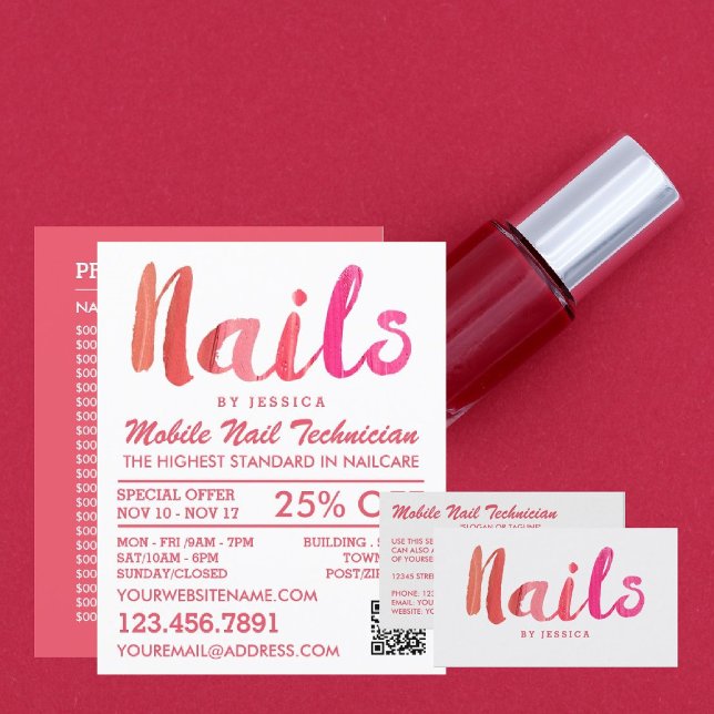 Trendy Modern Pink Nail Technician Business Card (Creator Uploaded)