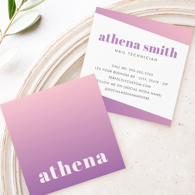 Trendy modern pink purple gradient square business card (Trendy modern pink purple gradient square business card)
