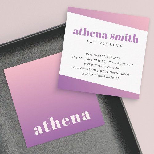Trendy modern pink purple gradient square business card