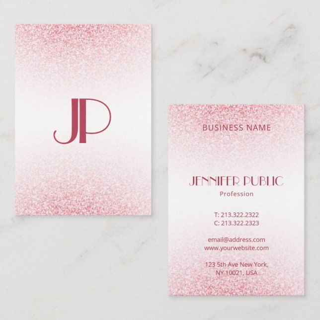 Trendy Modern Pink Rose Gold Glitter Elegant Business Card (Front/Back)