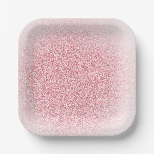 Trendy Modern Pink Rose Gold Glitter Template Paper Plates (Front)