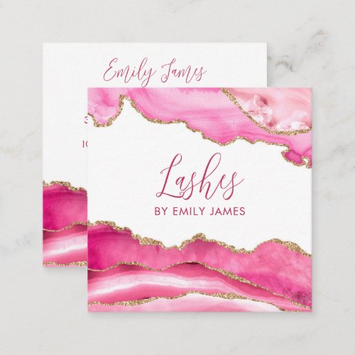 Trendy Modern Pink Script Agate QR Code Square Business Card