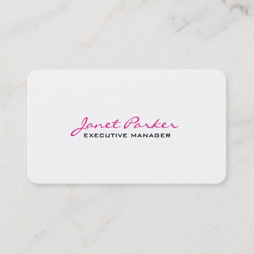 Trendy Modern Pink White Executive Manager Business Card