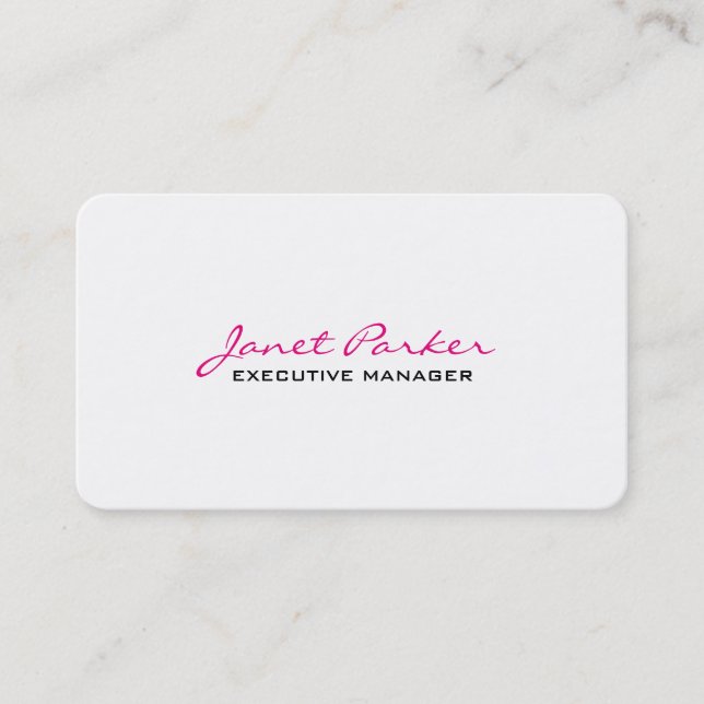 Trendy Modern Pink White Executive Manager Business Card (Front)