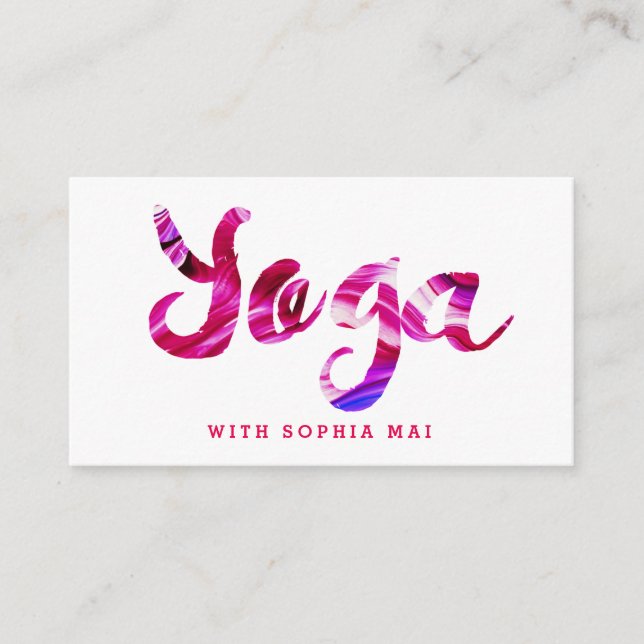 Trendy Modern Pink Yoga Instructor Business Card (Front)