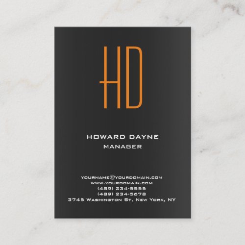Trendy modern plain black gray orange monogram business card