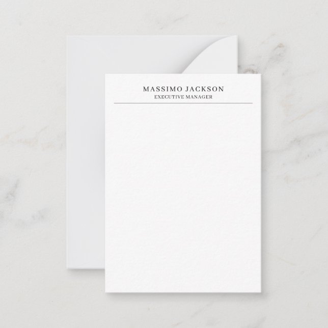 Trendy Modern Plain Black & White Professional Note Card (Front)