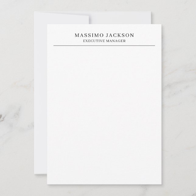 Trendy Modern Plain Black & White Professional Note Card (Front)