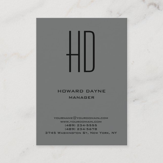 Trendy modern plain simple nickel grey monogram business card (Front)